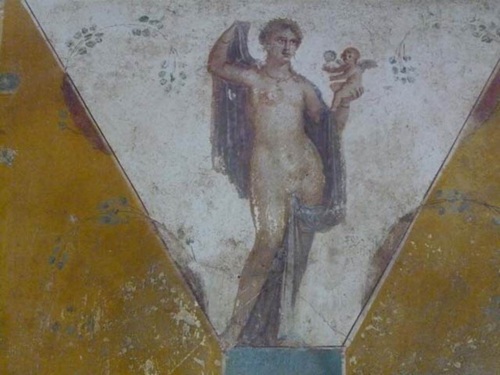 IX.13.1-3 Pompeii. May 2012. Room 17, painted figure from upper centre of east wall.
Photo courtesy of Buzz Ferebee.