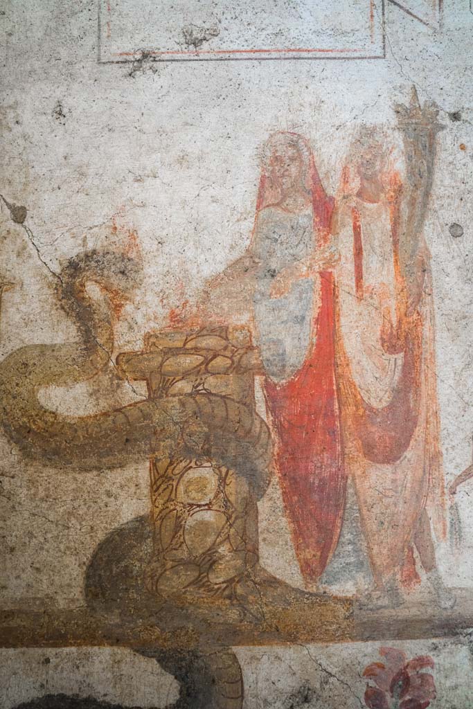 IX.13.1-3 Pompeii. October 2021.
Room 21, detail from lararium. Photo courtesy of Johannes Eber.
