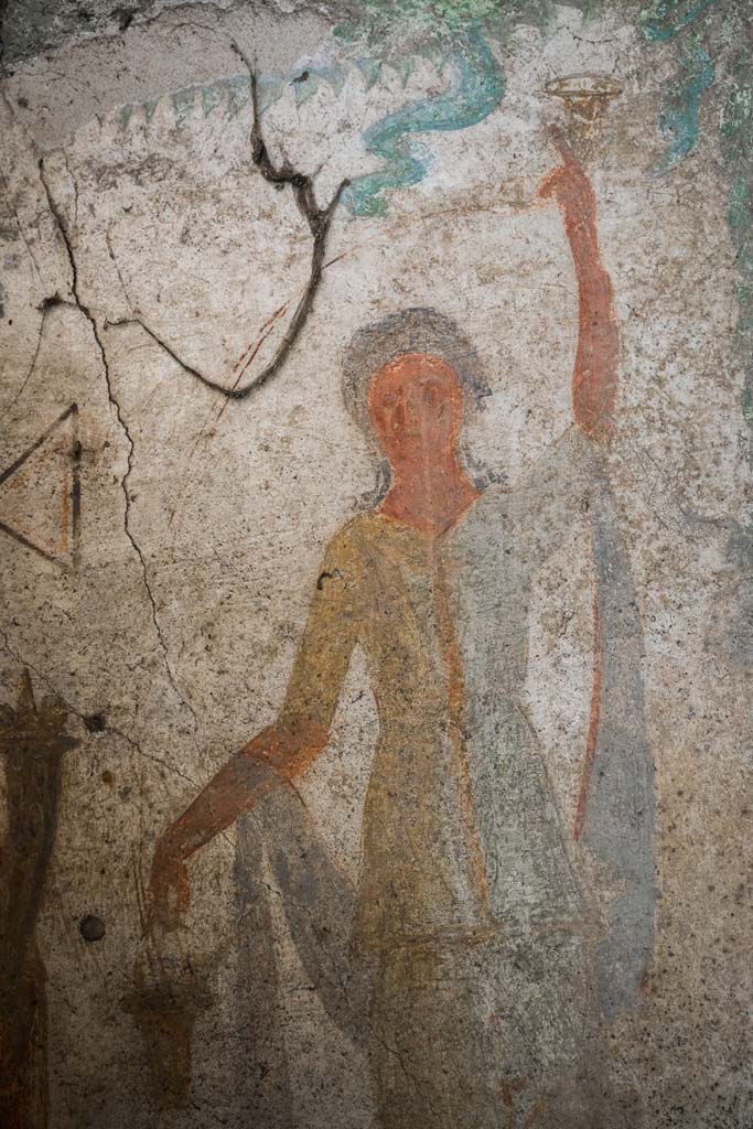 IX.13.1-3 Pompeii. October 2021.
Room 21, detail from lararium. Photo courtesy of Johannes Eber.