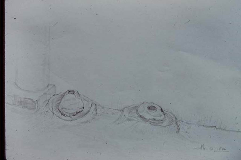 IX.13.1-3 Pompeii, 1973. Sketch by Dr. Oliva. Photo by Stanley A. Jashemski.
Source: The Wilhelmina and Stanley A. Jashemski archive in the University of Maryland Library, Special Collections (See collection page) and made available under the Creative Commons Attribution-Non Commercial License v.4. See Licence and use details. J73f0784