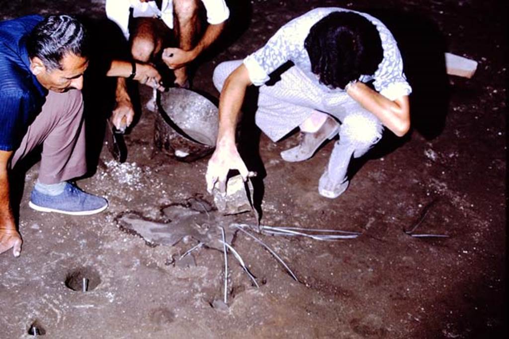 IX.13.1-3 Pompeii, 1973. Filling the cavity. Photo by Stanley A. Jashemski.
Source: The Wilhelmina and Stanley A. Jashemski archive in the University of Maryland Library, Special Collections (See collection page) and made available under the Creative Commons Attribution-Non Commercial License v.4. See Licence and use details. J73f0531