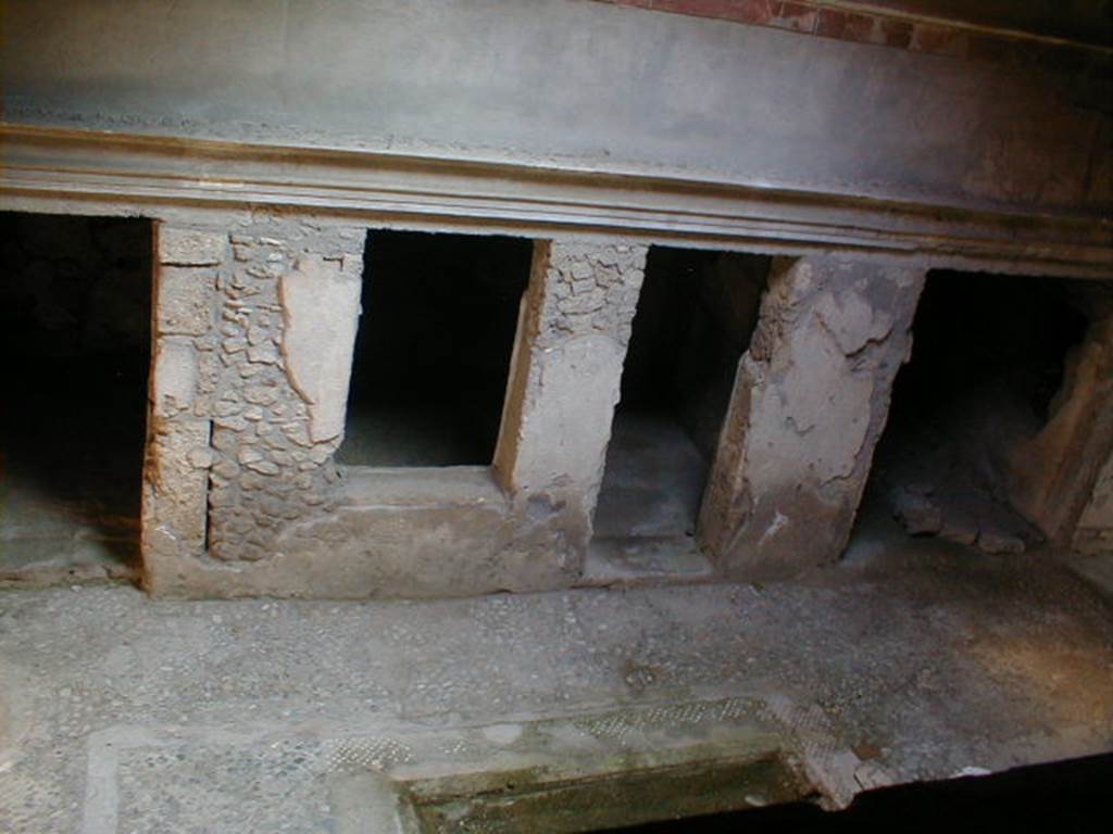 IX.13.1-3 Pompeii. September 2004. Room 2, east side of atrium from upper floor.