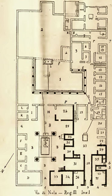 IX.14.4 plan IX.14.4 Pompeii. House of M. Obellius Firmus or Casa di MM. Obellii Firmi, pater et filius
or Casa del Conte di Torino
Room Plan