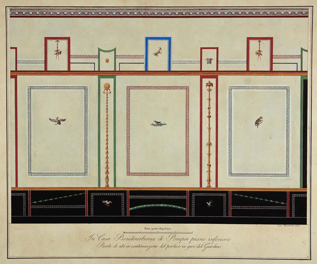 HGW24 Pompeii. Lower floor wall situated in continuation of the portico around the garden, drawing by Giuseppe Chiantarelli.
Now in Naples Archaeological Museum. Inventory number ADS1168
(Villa Diomedes Project – area 46).
(Fontaine corridor 5a)
Photo © ICCD. http://www.catalogo.beniculturali.it
Utilizzabili alle condizioni della licenza Attribuzione - Non commerciale - Condividi allo stesso modo 2.5 Italia (CC BY-NC-SA 2.5 IT)