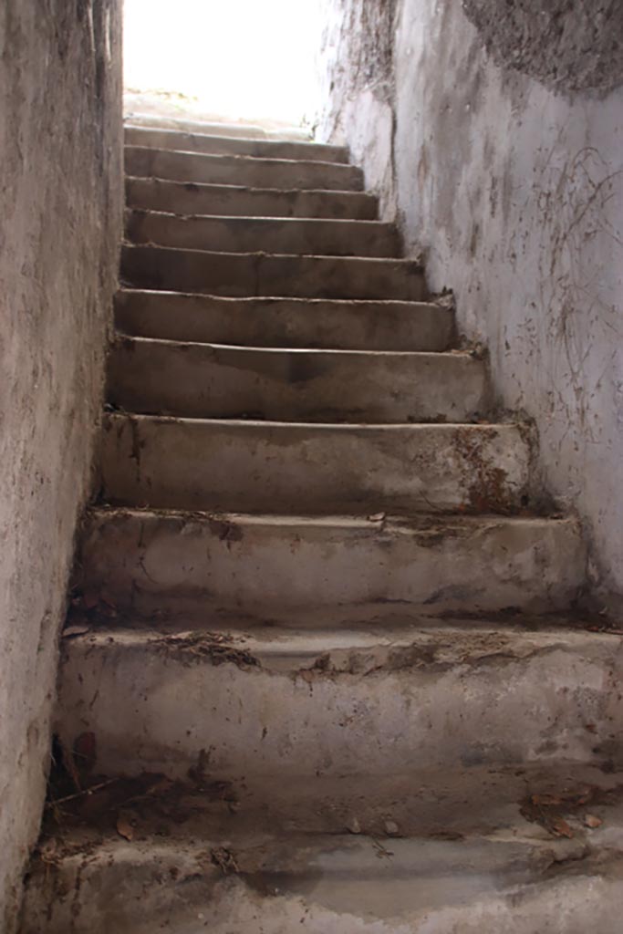 Villa of Diomedes, Pompeii. October 2023.
Steps to upper floor leading up to area 4,6. Photo courtesy of Klaus Heese.