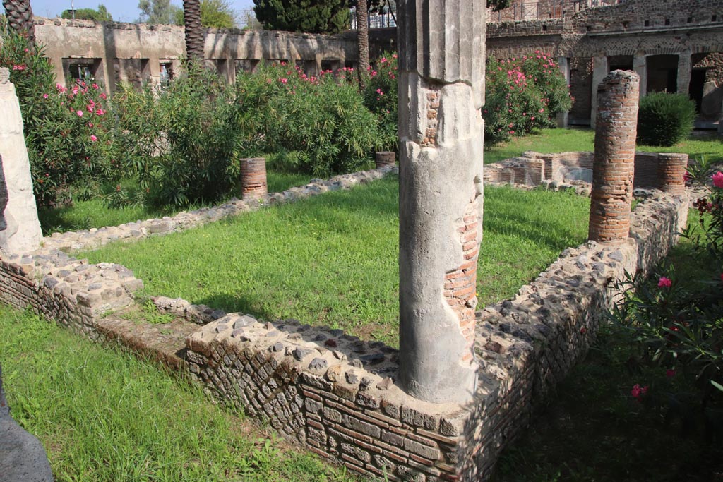 Villa of Diomedes, Pompeii. October 2023.
Looking north-east across garden pergola, at the rear of the large apsed pool, seen from west portico. Photo courtesy of Klaus Heese.
Villa Diomedes Project – area 89, garden pergola).
(Villa Diomedes Project – area 90, large apsed pool).
(Fontaine – garden pool and pergola, unnumbered).