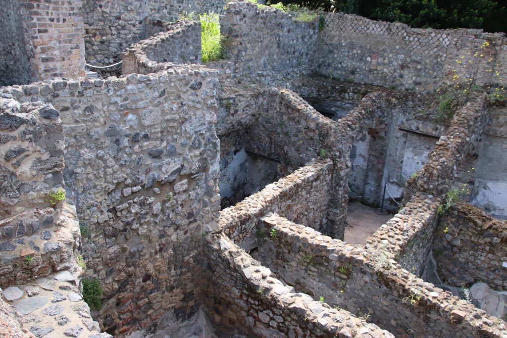 HGW24 Pompeii. Villa of Diomedes. May 2024.
Looking towards east end of lower area to south of terrace, with corridor 5.3, lower right. Photo courtesy of Klaus Heese.