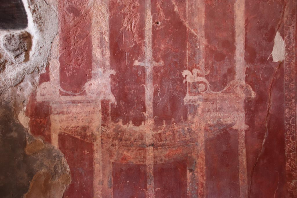 HGW24 Pompeii. Villa of Diomedes. October 2023. North wall, detail of painted decoration. Photo courtesy of Klaus Heese.
(Villa Diomedes Project – area 61).
(Fontaine, room 5,13).
