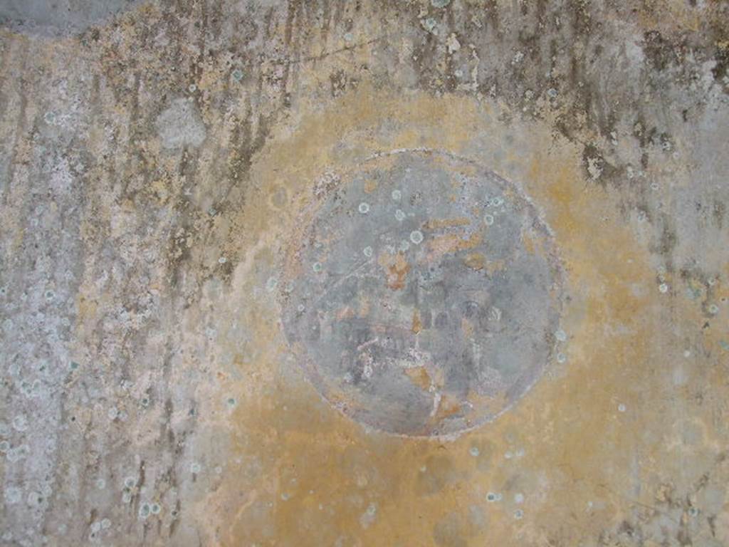 HGW24 Pompeii. December 2006.
Medallion on north end of east wall of one of the richly decorated living rooms on the eastern side of the garden.
(Fontaine, room 5,7).