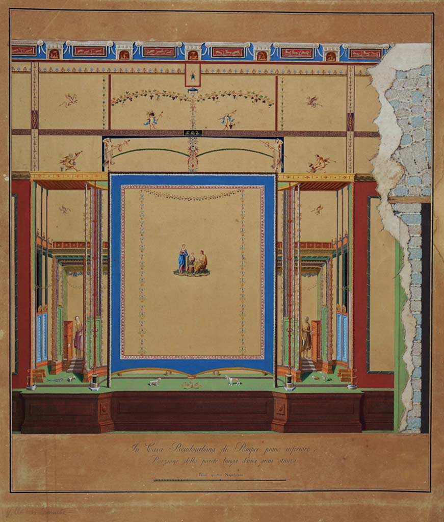 HGW24 Pompeii. Drawing by Gius. Chiantarelli, 1808, showing long (south) wall of a large room.
Now in Naples Archaeological Museum. Inventory number ADS 1180.
(Villa Diomedes Project – area 53).
(Fontaine, room 5,5, south wall with doorway to corridor 5,3, on right).
Photo © ICCD. http://www.catalogo.beniculturali.it
Utilizzabili alle condizioni della licenza Attribuzione - Non commerciale - Condividi allo stesso modo 2.5 Italia (CC BY-NC-SA 2.5 IT)