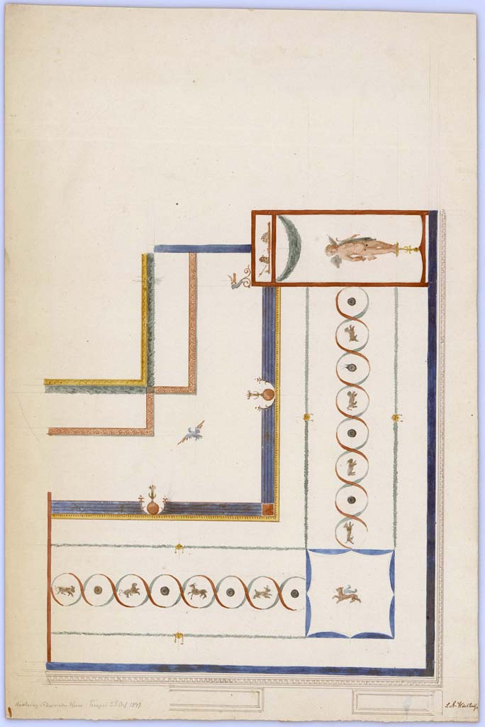 HGW24 Pompeii. 1849. Painting of part of a ceiling by Laurits Albert Winstrup, room k.
Photo © Danmarks Kunstbibliotek, inventory number ark_6088.