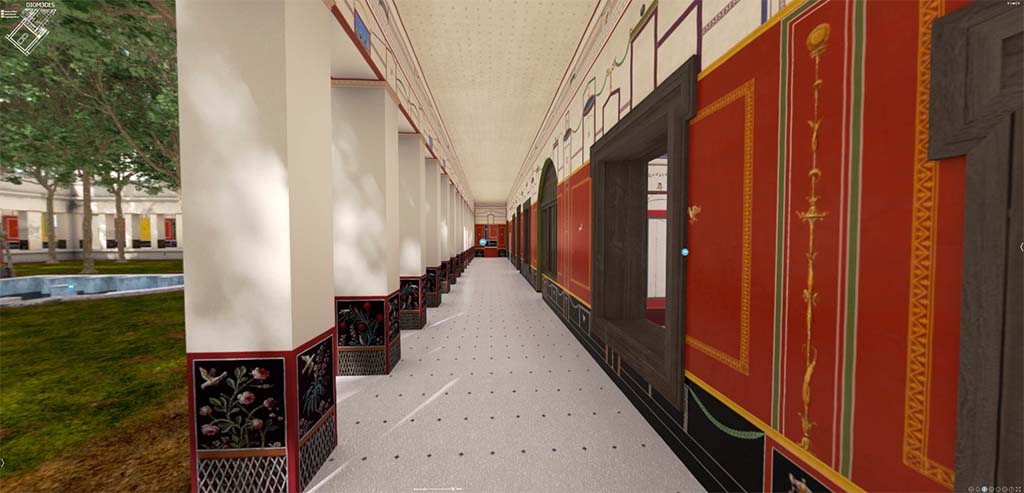 HGW24 Pompeii. Looking north along the east portico. 3D reconstruction.
© Villa Diomedes Project http://villadiomede.huma-num.fr/3D/app.html
(Villa Diomedes Project – area 63).
(Fontaine, 5e, east side of garden portico.)