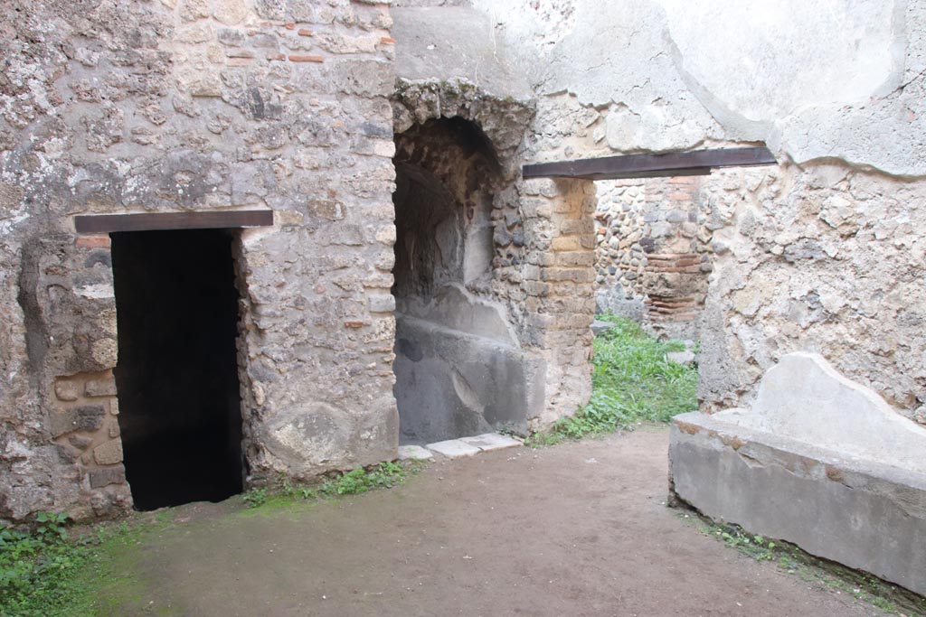 HGW24 Pompeii. Villa of Diomedes. October 2023.
Looking west towards north-west corner, corridor to lower area, and doorway into HGW25. Photo courtesy of Klaus Heese.