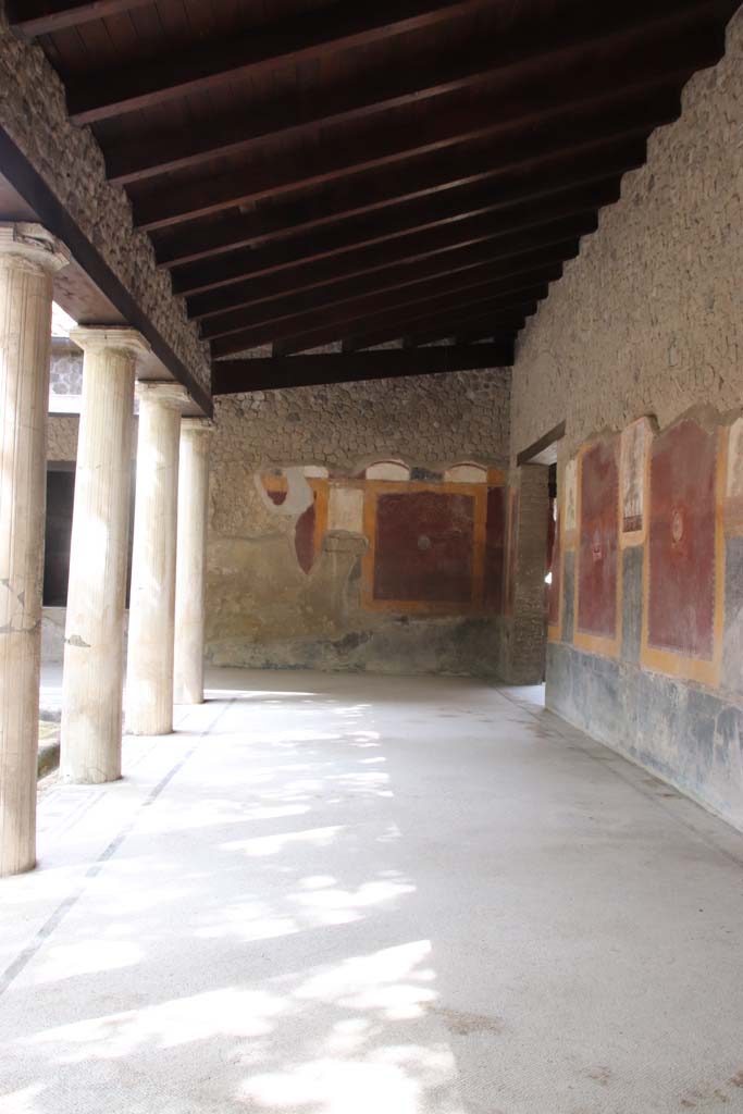 Villa San Marco, Stabiae, September 2019.
Portico 20/5 in north-east corner, looking towards doorway to corridor 32 in east wall. Photo courtesy of Klaus Heese.