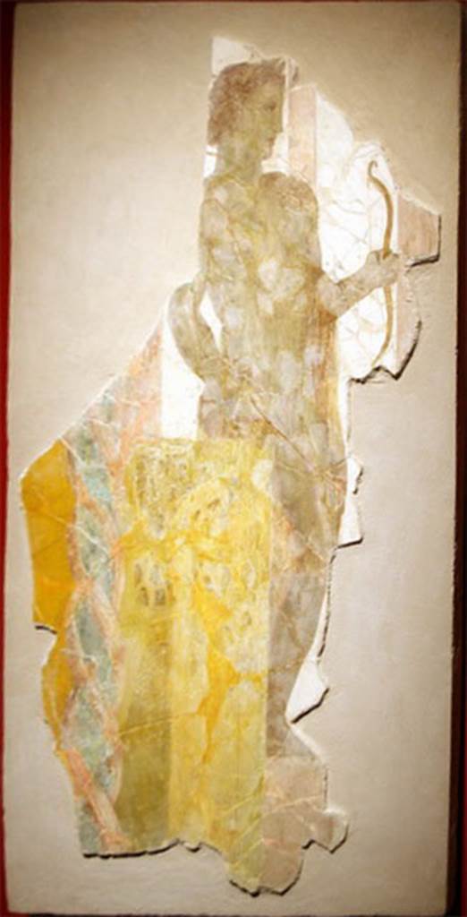 Villa San Marco, Stabiae. Room 16, fresco painting of Apollo the archer.
Stabia Antiquarium, inventory number 62478.
See Guzzo P., Bonifacio G. and Sodo A.M. (a cura di), 2007. Otium Ludens: Stabiae - at the heart of the Roman empire. Hermitage Museum. Stabia: Nicola Longobardi, p. 128.