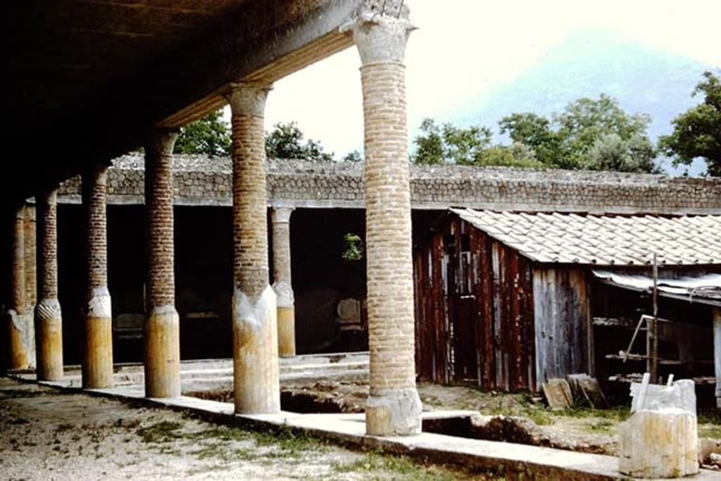 Villa San Marco, Stabiae, 1961. Looking from the east portico, towards the south portico. Photo by Stanley A. Jashemski.
Source: The Wilhelmina and Stanley A. Jashemski archive in the University of Maryland Library, Special Collections (See collection page) and made available under the Creative Commons Attribution-Non Commercial License v.4. See Licence and use details. Jmit0109