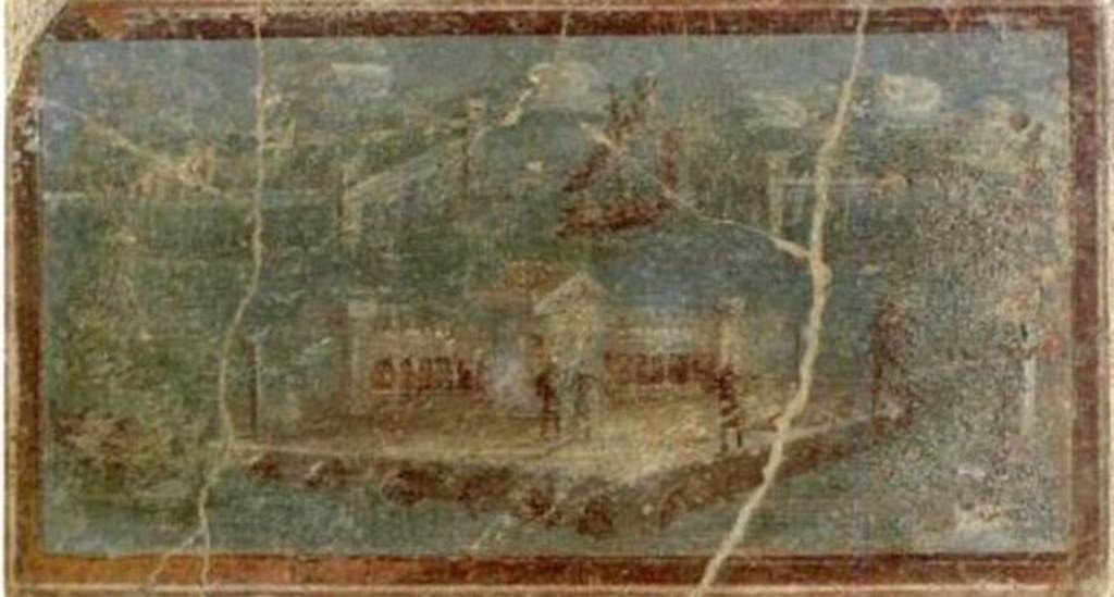 Villa San Marco, Stabiae, Room 4, centre of middle zone of north-east wall of ramp entrance.
Marine landscape with architecture.
Stabia Antiquarium. Inventory number 64815.
See Guzzo P., Bonifacio G. and Sodo A.M. (a cura di), 2007. Otium Ludens: Stabiae - at the heart of the Roman empire. Hermitage Museum. Stabia: Nicola Longobardi, p. 116.
