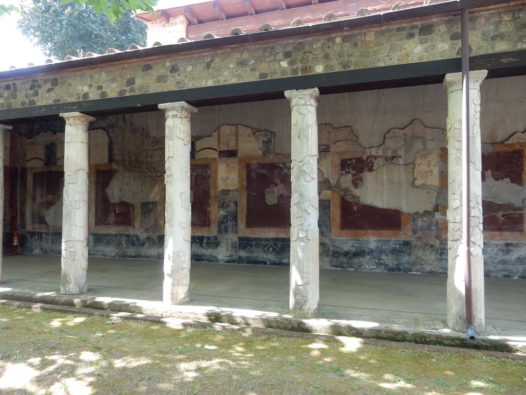 Villa San Marco, Stabiae, June 2019. West portico 3, looking towards west wall at south end.
Photo courtesy of Buzz Ferebee