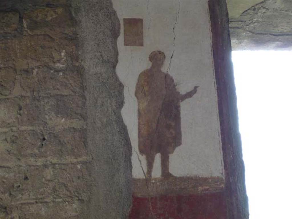 Villa San Marco, Stabiae, 2010.
Room 8, north-east wall, detail of figure to left of window. Photo courtesy of Buzz Ferebee.