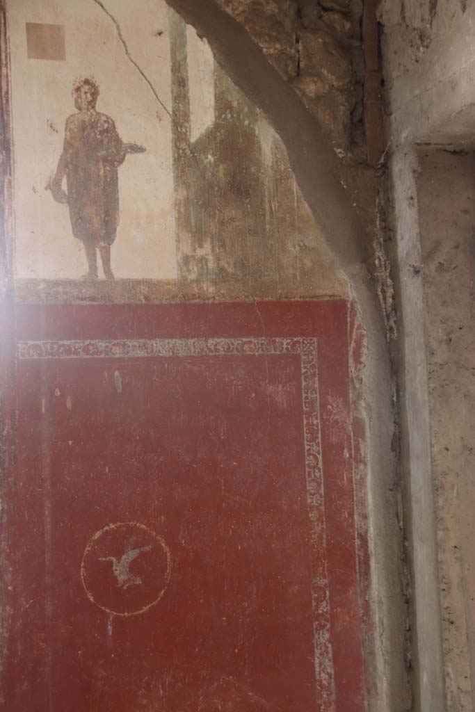 Villa San Marco, Stabiae, September 2019.
Room 8, east wall, detail of figure to right of window. Photo courtesy of Klaus Heese.