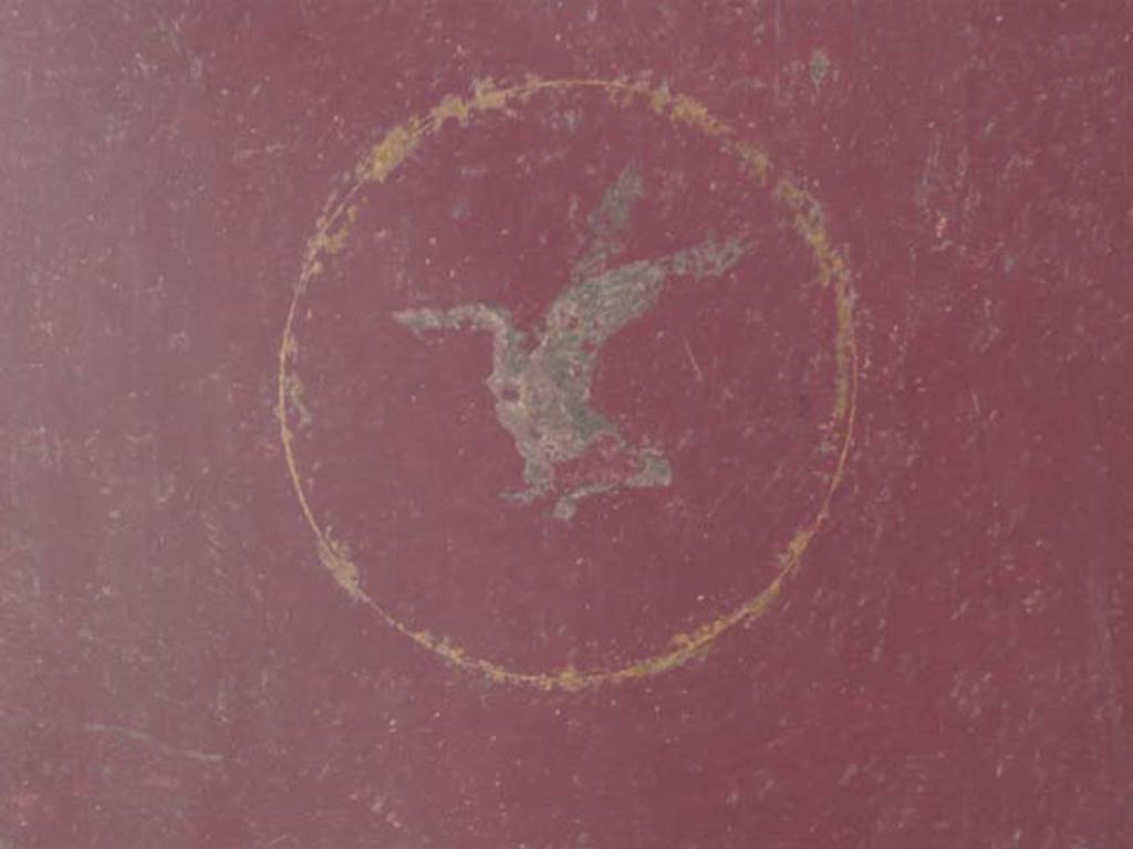 Villa San Marco, Stabiae, 2010.
Room 8, north-east wall, detail of swan in panel below figure to right of window. Photo courtesy of Buzz Ferebe