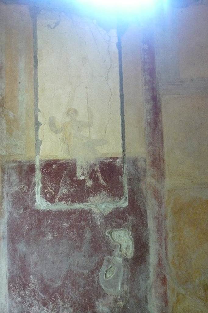 Castellammare di Stabia, Villa San Marco, July 2010. Room 14, south-west wall with fresco of girl on a swing. Photo courtesy of Michael Binns.