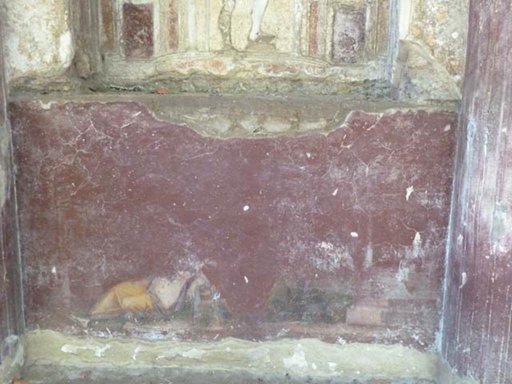 Villa San Marco, Stabiae, September 2015. Area 65, lower area beneath niche 2 with the stuccoed Neptune, remains of painting of Narcissus and Echo.