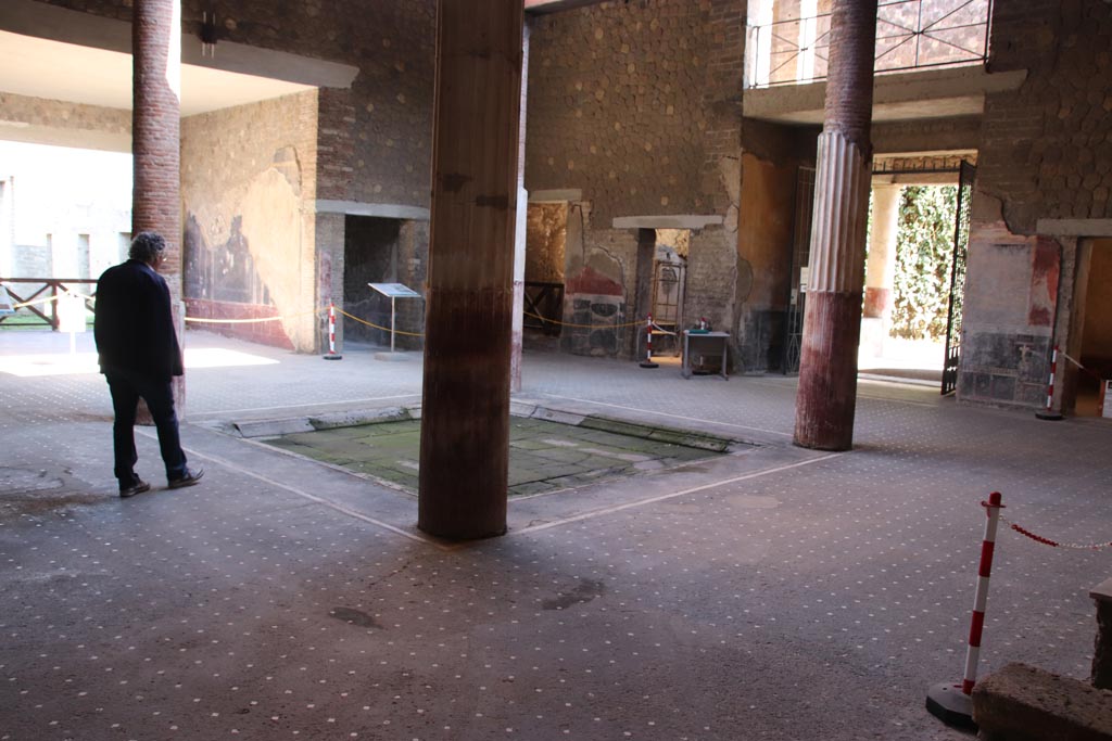 Villa San Marco, Stabiae, October 2022.
Room 44, looking across impluvium to south-east corner of atrium. Photo courtesy of Klaus Heese.