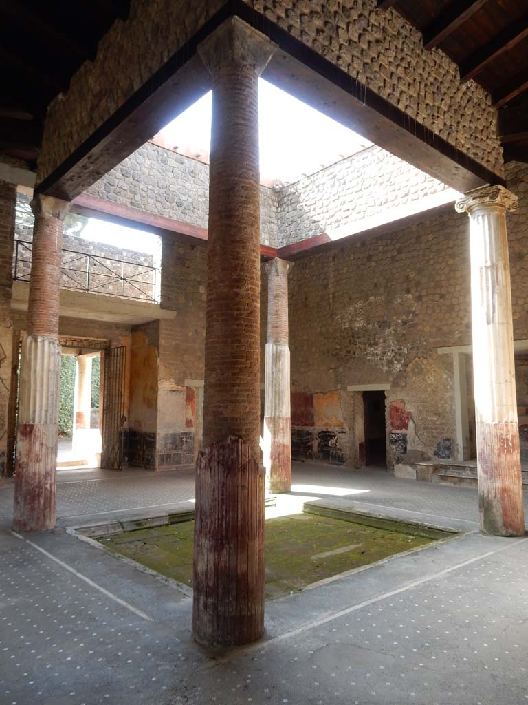 Villa San Marco, Stabiae, June 2019. Room 44, looking south-west across impluvium in atrium.
Photo courtesy of Buzz Ferebee