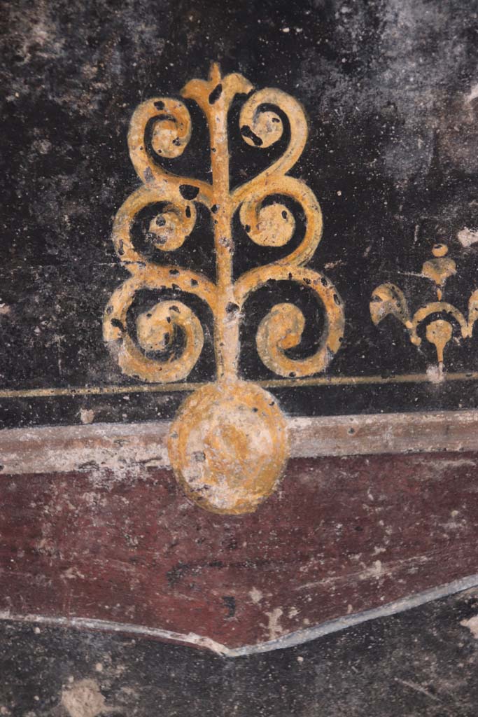 Villa San Marco, Stabiae, September 2021.
Room 44, detail of painted decoration on west wall of atrium. Photo courtesy of Klaus Heese.