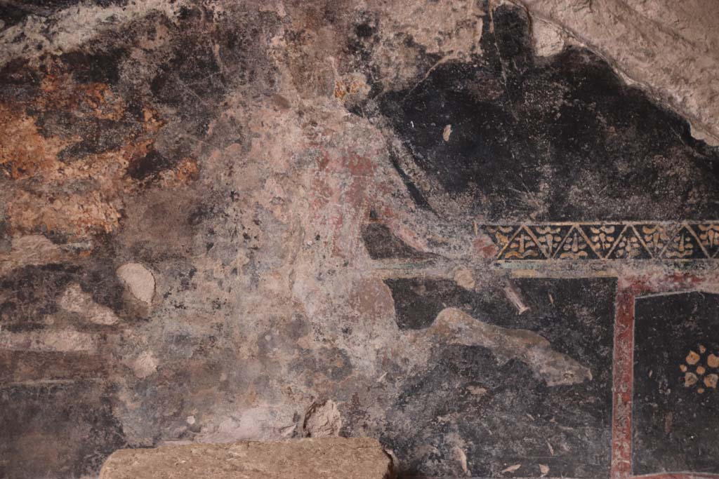 Villa San Marco, Stabiae, October 2020.
Room 44, detail of painted centaur on zoccolo on west wall in north-west corner of atrium. Photo courtesy of Klaus Heese.