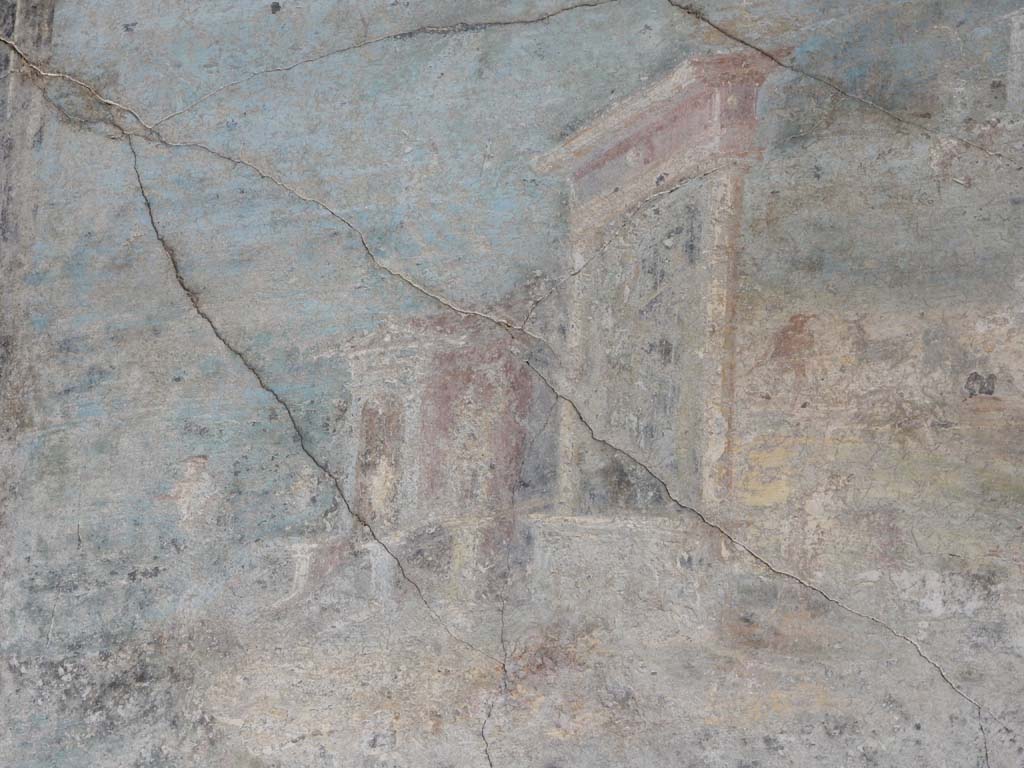 Villa San Marco, Stabiae, June 2019. Room 44, detail from central paining on north wall of atrium.
Photo courtesy of Buzz Ferebee