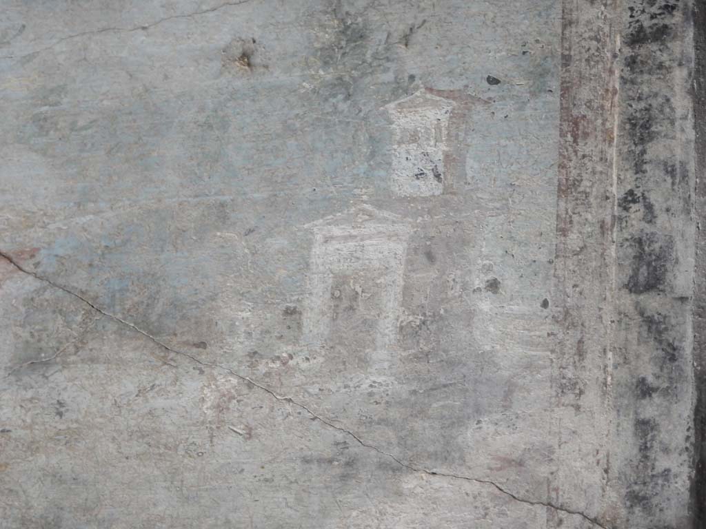 Villa San Marco, Stabiae, June 2019. Room 44, detail from central paining on north wall of atrium.
Photo courtesy of Buzz Ferebee