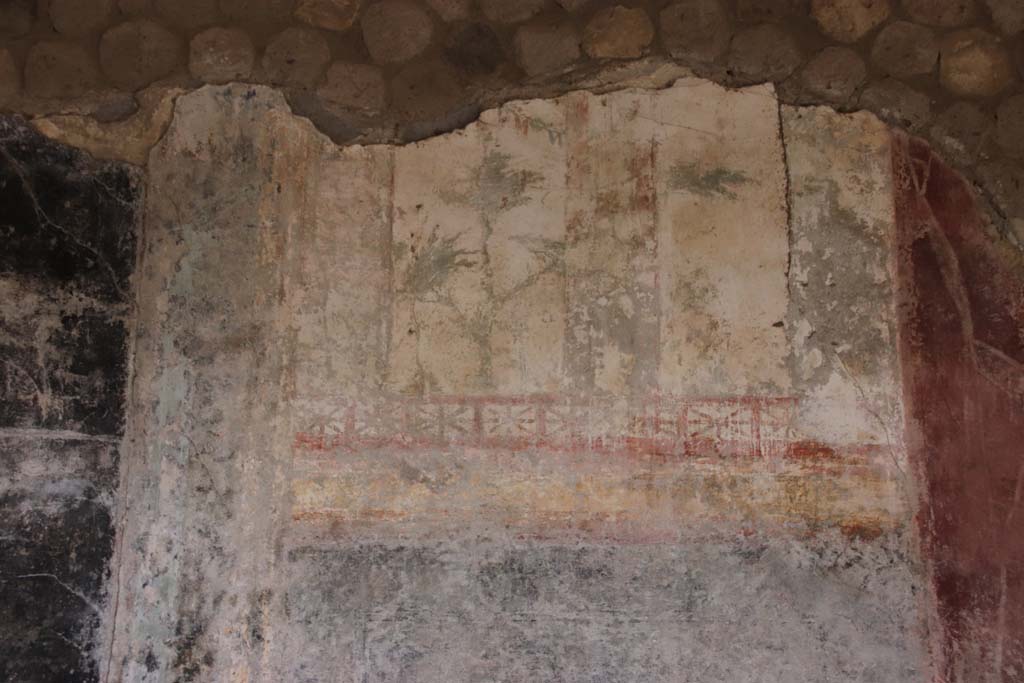 Villa San Marco, Stabiae, September 2021.
Room 44, north wall, painted decoration from east side of central painting. Photo courtesy of Klaus Heese