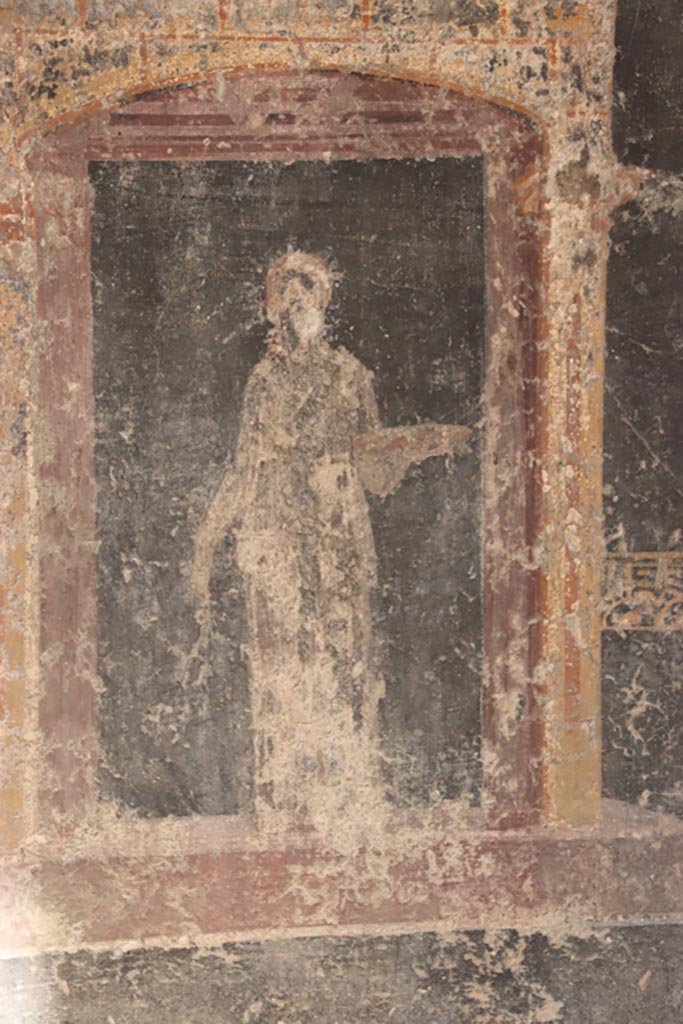 Villa San Marco, Stabiae, October 2022.
Room 53, detail from zoccolo under south-wall window. Photo courtesy of Klaus Heese.