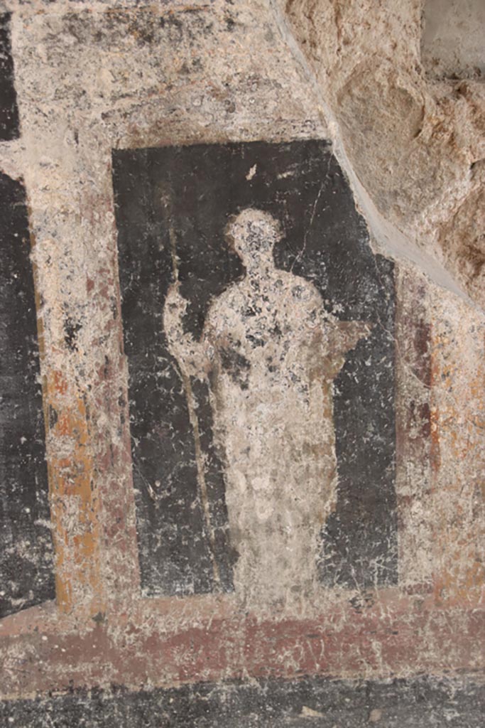 Villa San Marco, Stabiae, October 2022.
Room 53, detail from zoccolo in south wall under window. Photo courtesy of Klaus Heese.