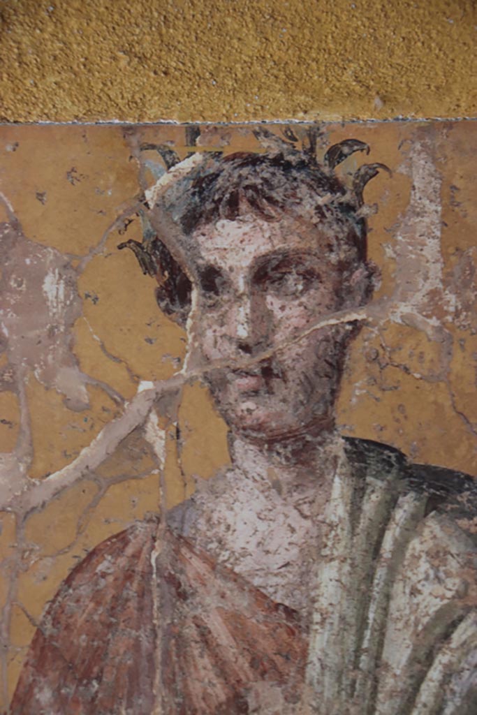 Villa San Marco, Stabiae, October 2022.
Room 50, detail from painted figure on north wall. Photo courtesy of Klaus Heese.
