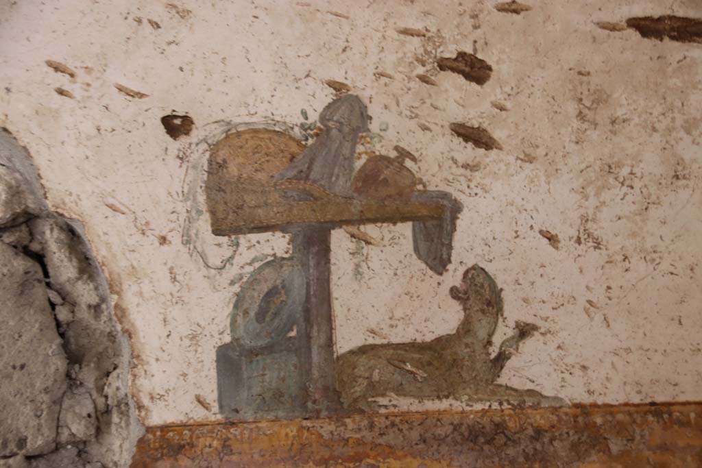 Villa San Marco, Stabiae, September 2019.
Room 50, detail from central wall painting from north wall. Photo courtesy of Klaus Heese.