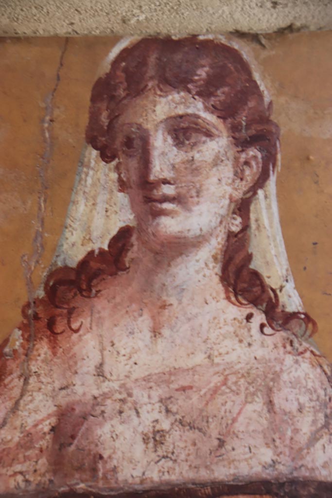 Villa San Marco, Stabiae, October 2022.
Room 50, detail of painted figure from north end of east wall. Photo courtesy of Klaus Heese.