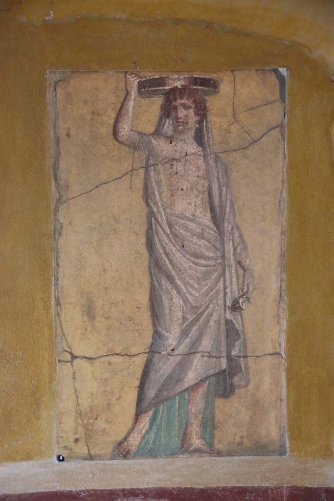 Villa San Marco, Stabiae, September 2019.
Room 50, painted fresco from south end of east wall. Photo courtesy of Klaus Heese.