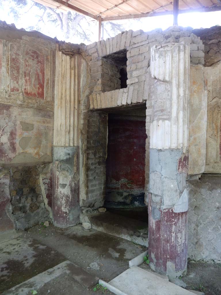 Villa San Marco, Stabiae, June 2019. Doorway to area 62 behind the nymphaeum.
Photo courtesy of Buzz Ferebee