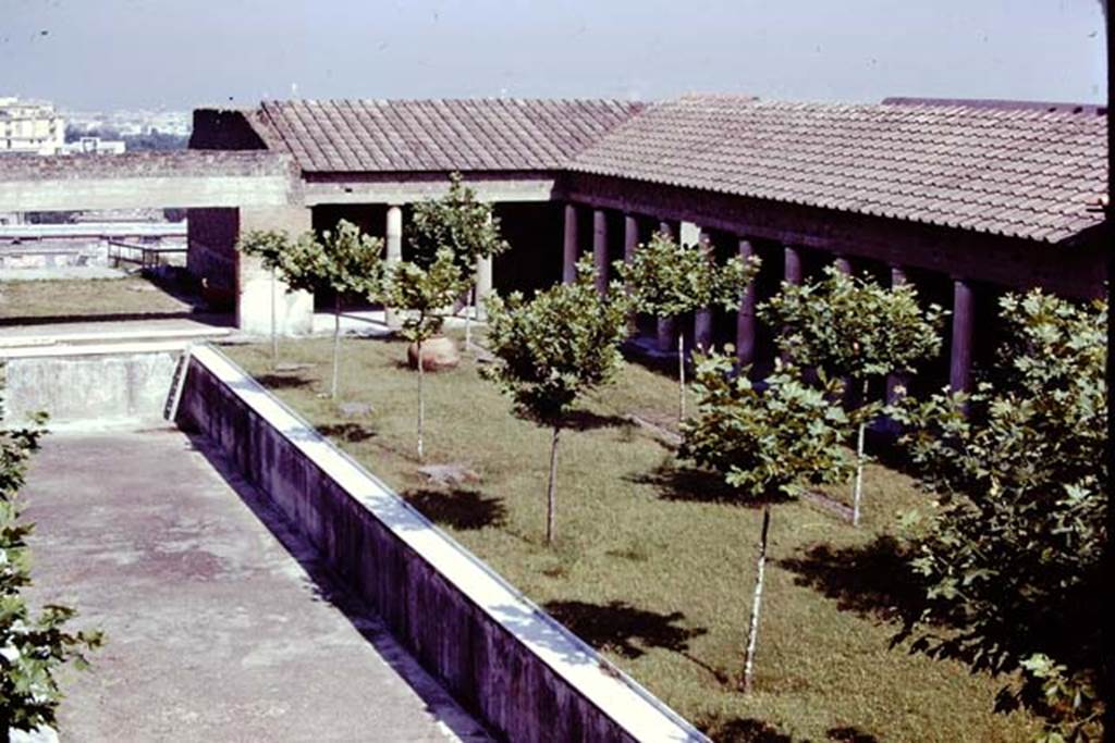 Villa San Marco, Stabiae, 1976. Looking from nymphaeum towards oecus at north end of pool 15.
Photo by Stanley A. Jashemski.
Source: The Wilhelmina and Stanley A. Jashemski archive in the University of Maryland Library, Special Collections (See collection page) and made available under the Creative Commons Attribution-Non Commercial License v.4. See Licence and use details.
Jmit0088