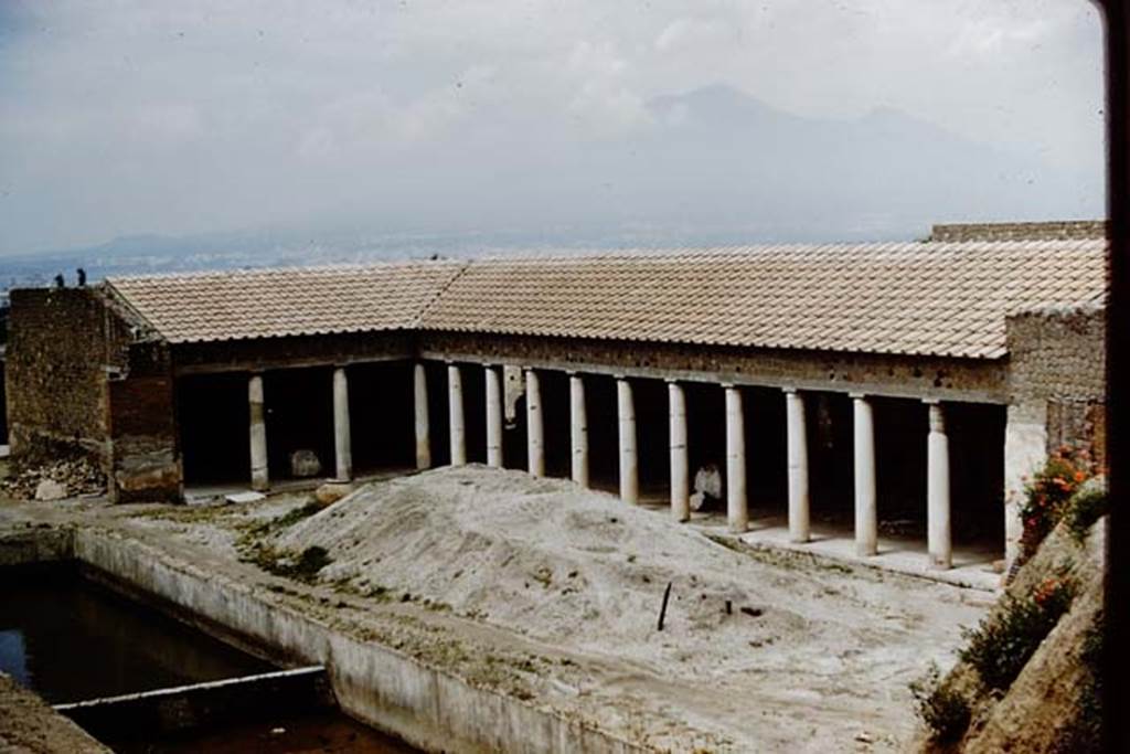 Villa San Marco, Stabiae, 1961. Looking north-east from nymphaeum across garden area and east portico during excavations, towards Vesuvius.
Photo by Stanley A. Jashemski.
Source: The Wilhelmina and Stanley A. Jashemski archive in the University of Maryland Library, Special Collections (See collection page) and made available under the Creative Commons Attribution-Non Commercial License v.4. See Licence and use details.
Jmit0108
