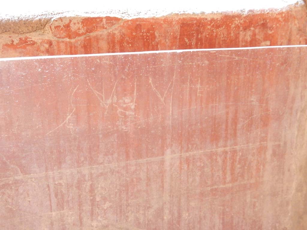 Villa San Marco, Stabiae, June 2019. Corridor 32, graffiti found at south end of east wall.
Photo courtesy of Buzz Ferebee