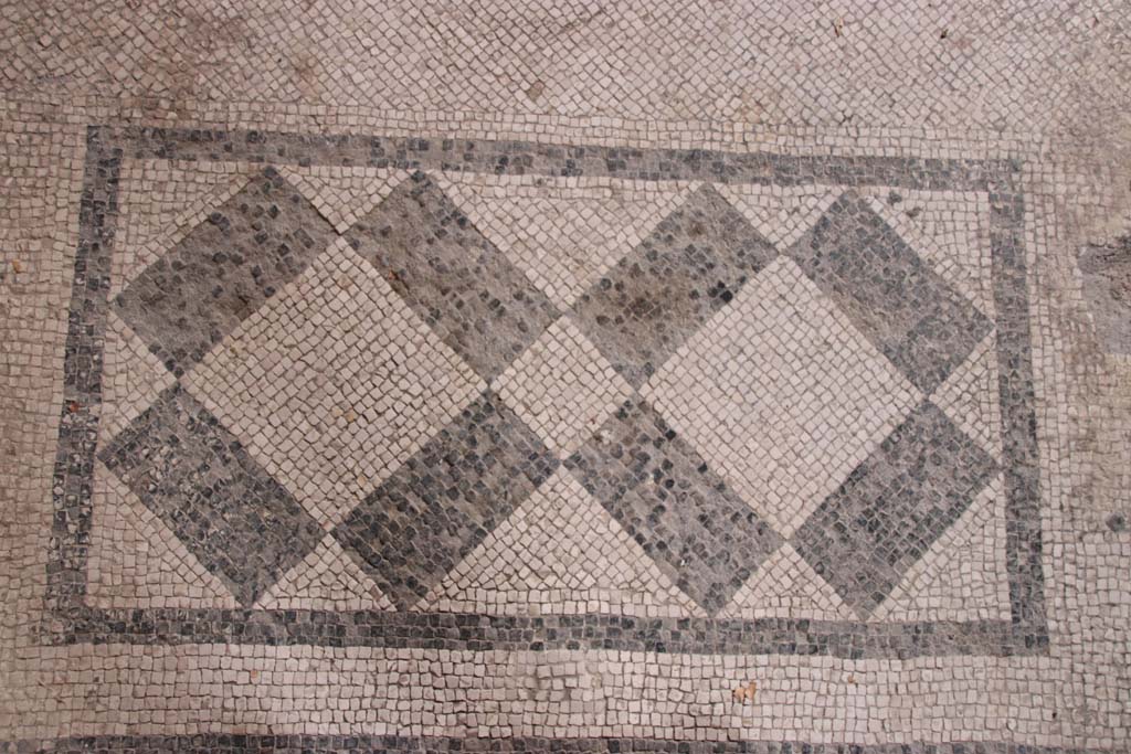 Villa San Marco, Stabiae, September 2021.
Corridor 22 into room 25, detail of mosaic threshold in doorway. Photo courtesy of Klaus Heese.