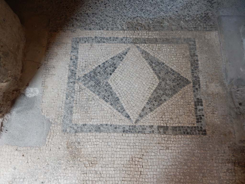 Villa San Marco, Stabiae, June 2019. Room 25, mosaic threshold to doorway into vestibule leading to room 23.
Photo courtesy of Buzz Ferebee
