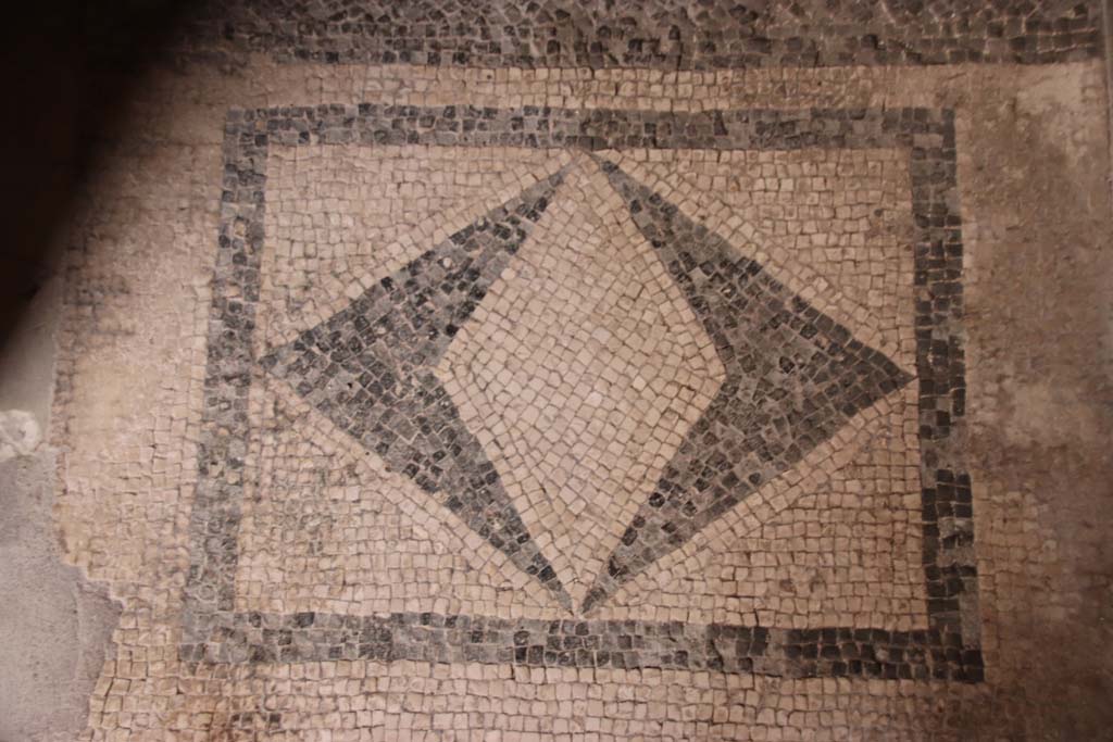 Villa San Marco, Stabiae, June 2019. Room 25, detail of mosaic threshold to doorway into vestibule leading to room 23.
Photo courtesy of Klaus Heese.