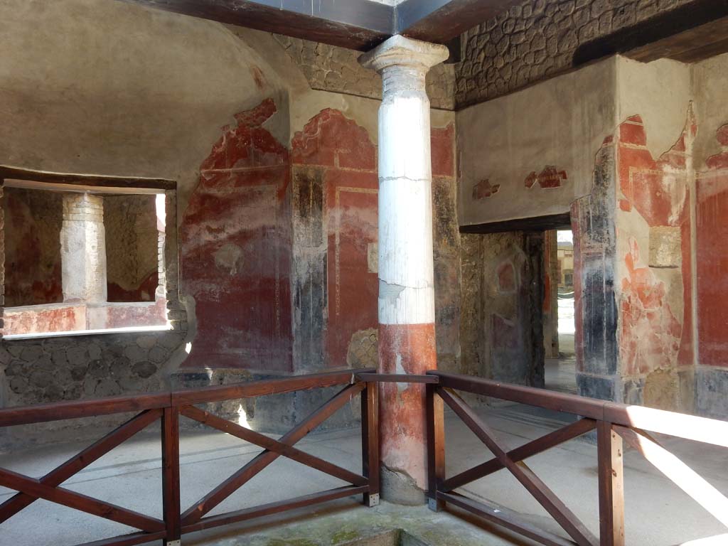 Villa San Marco, Stabiae, June 2019.
Room 25, looking across impluvium or pool in tetrastyle atrium (or frigidarium) towards south-west corner of baths area.
Photo courtesy of Buzz Ferebee