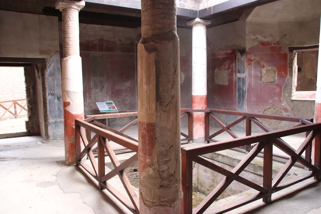 Villa San Marco, Stabiae, September 2019.
Looking towards doorway in east wall to room 42, and across to south-east corner in Room 25. Photo courtesy of Klaus Heese.