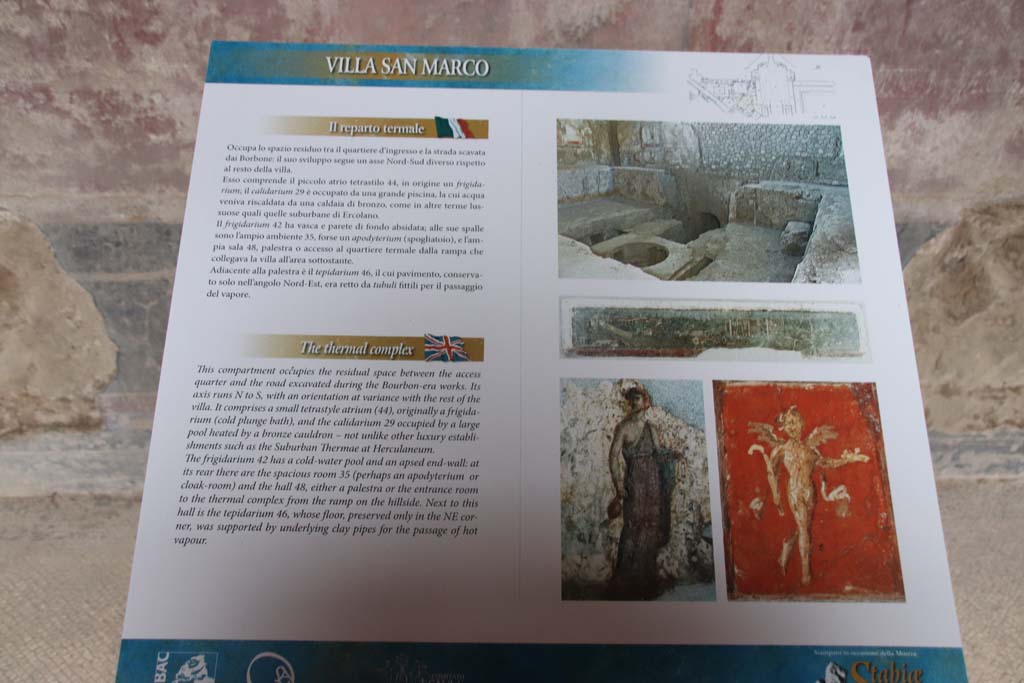 Villa San Marco, Stabiae, September 2019.
Room 25, information card in Italian and English. Photo courtesy of Klaus Heese.